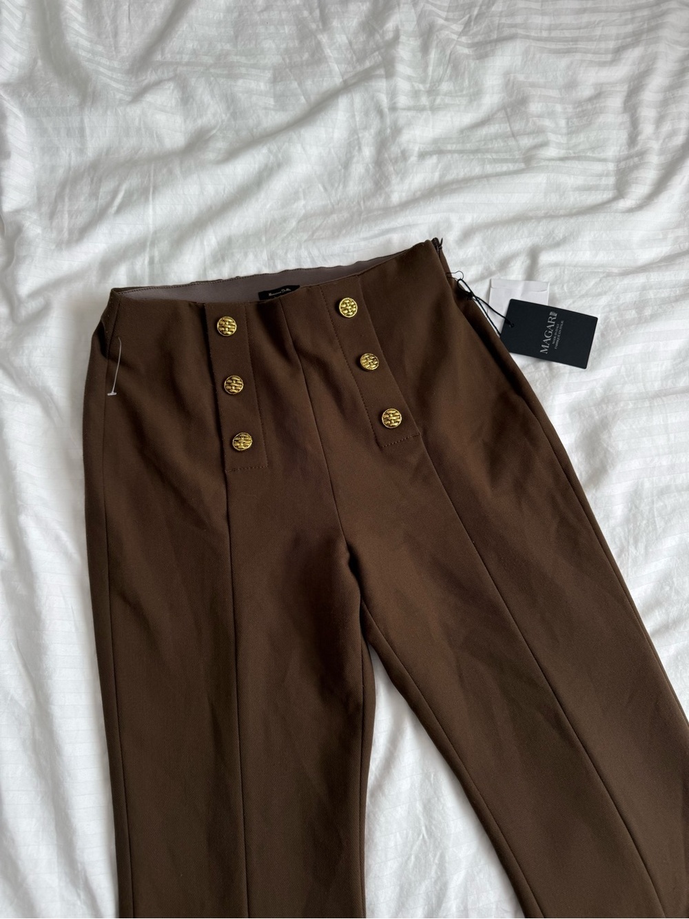 Massimo Dutti Brown Sailor Button Flare Trousers (New with Tags) Size 6 / EUR 38